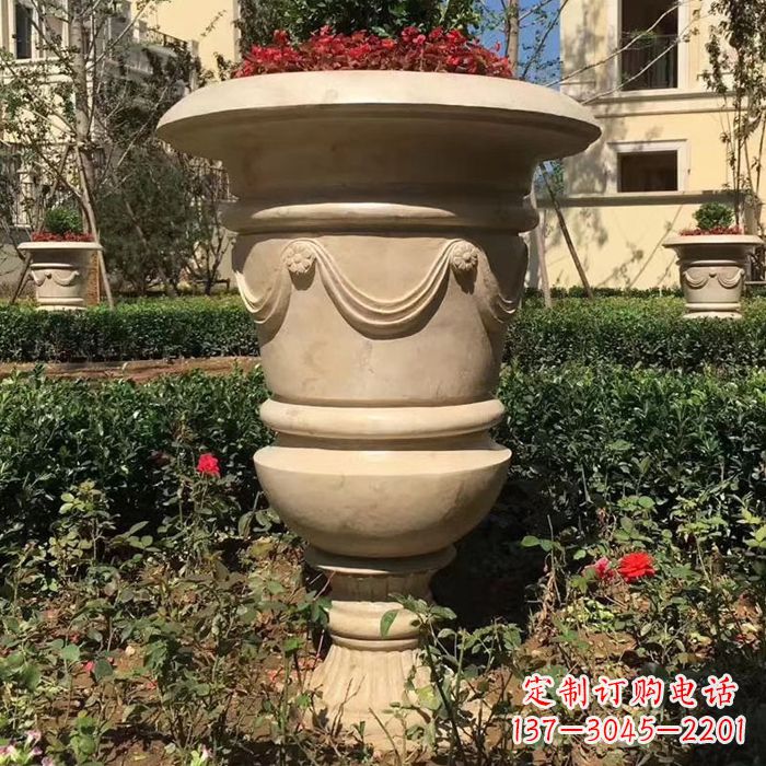 甘肃园林砂岩石雕花盆