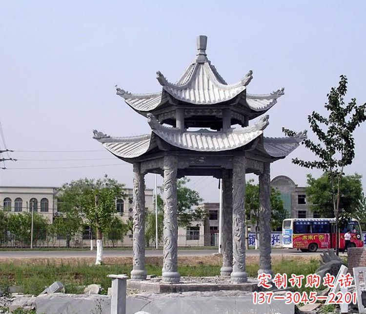 甘肃园林双层仿古凉亭石雕