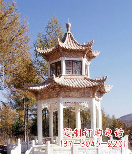 甘肃园林双层石凉亭景观石雕 (2)