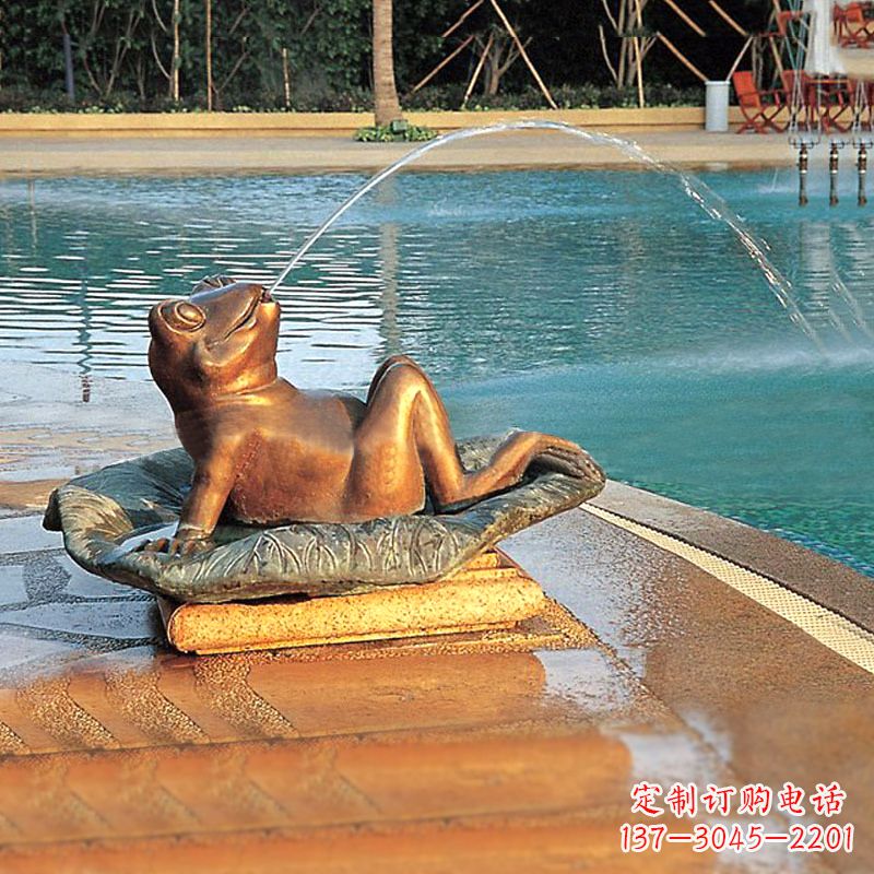 甘肃园林水景池塘游泳馆喷水青蛙铜雕塑