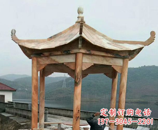 甘肃园林晚霞红单层石凉亭景观石雕