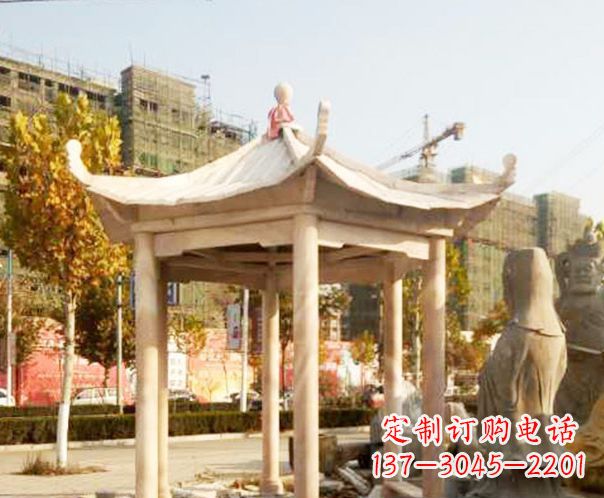 甘肃园林晚霞红单层凉亭景观石雕