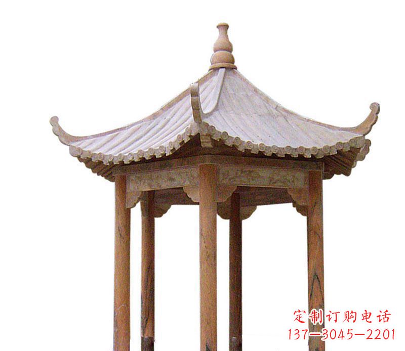 甘肃园林晚霞红六角石凉亭景观石雕 (2)
