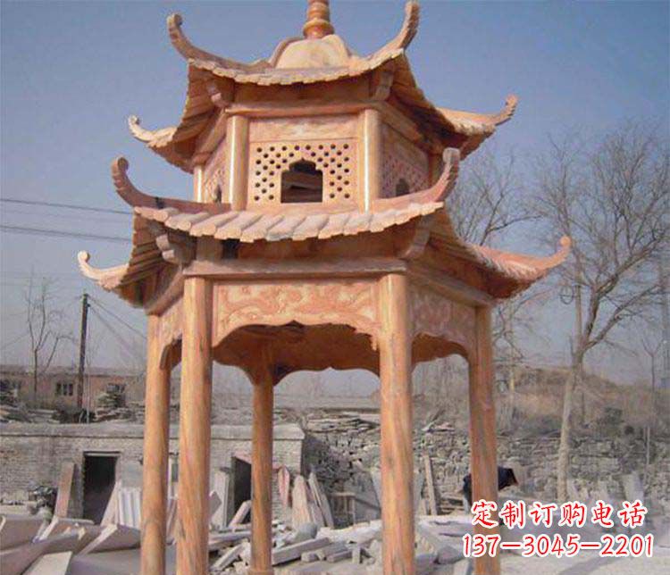 甘肃园林晚霞红石凉亭景观石雕