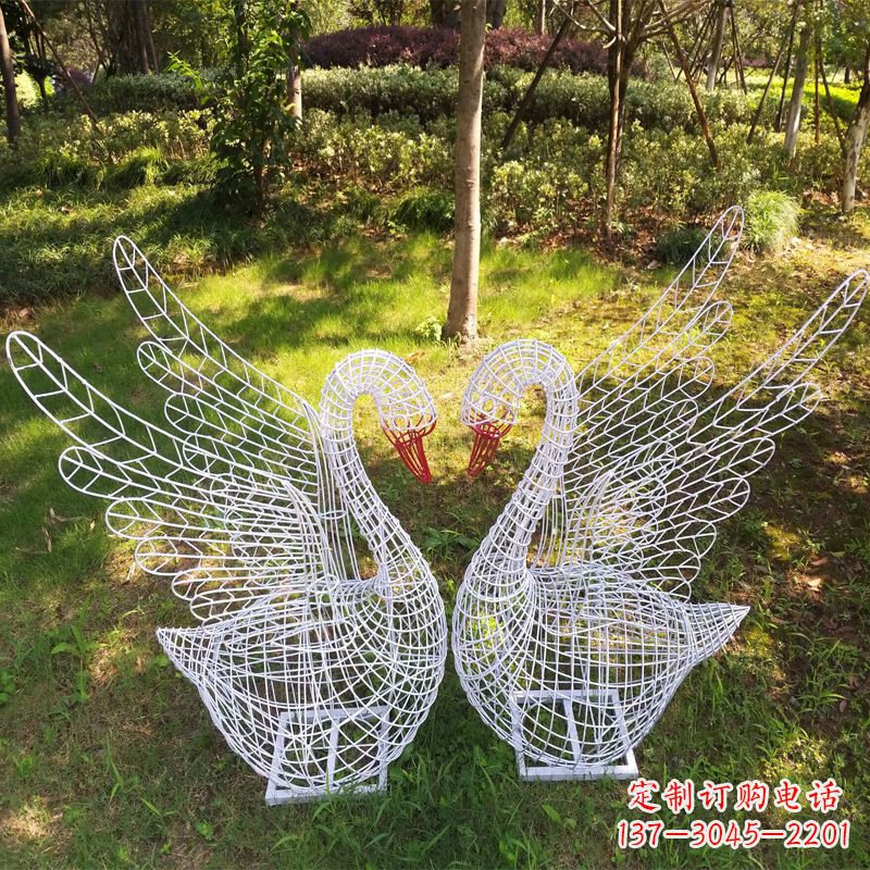 甘肃展翅天鹅公园绿地铁艺动物摆件