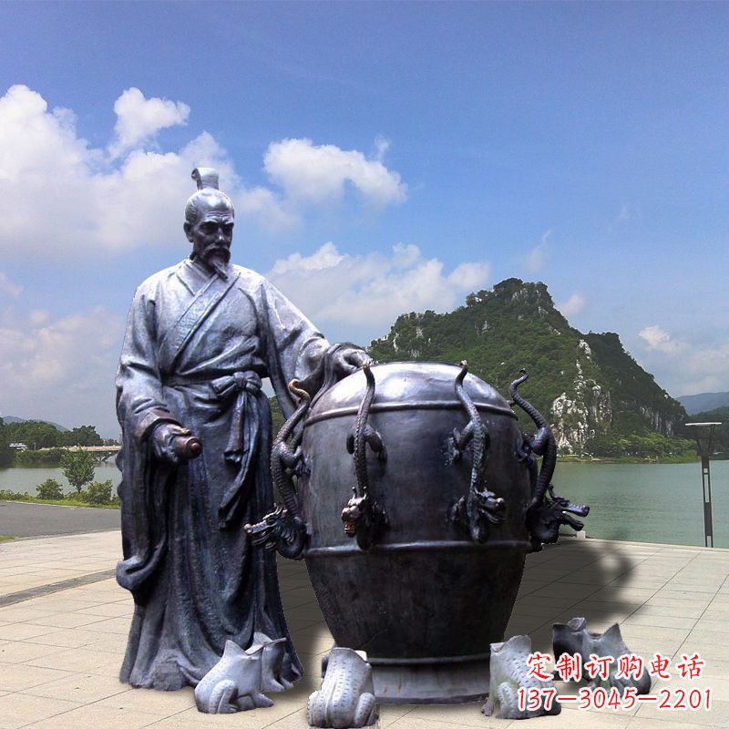 甘肃张衡地动仪地震仪雕塑-玻璃钢仿铜历史名人情景雕塑