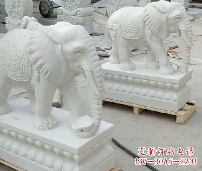 甘肃招财动物汉白玉大象石雕 (2)
