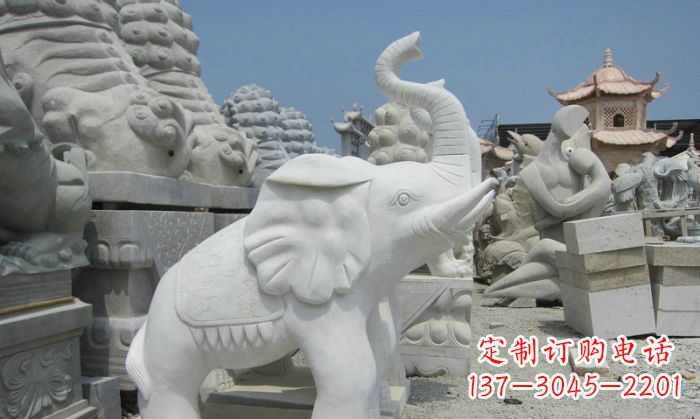甘肃招财动物汉白玉长鼻小象石雕
