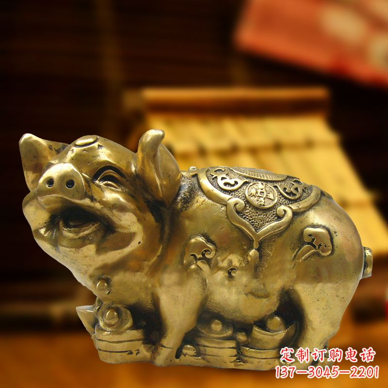 甘肃招财金猪铜雕-风水生肖动物雕塑企业商场美陈摆件