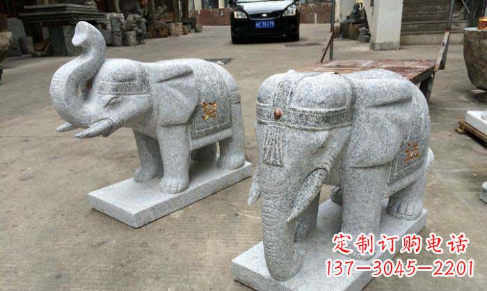 甘肃招财进宝芝麻灰大象石雕 (2)