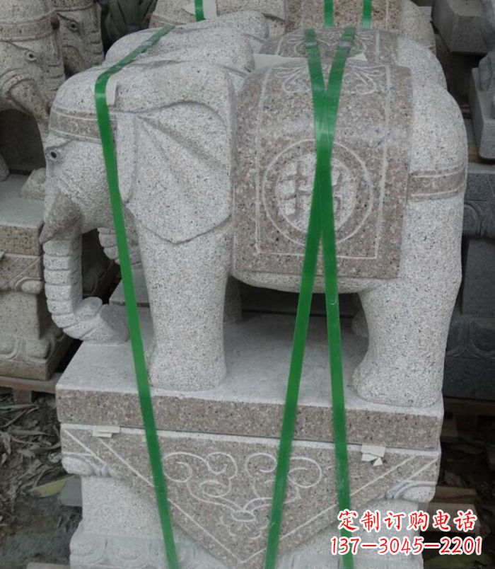 甘肃招财进宝芝麻灰大象石雕 (4)