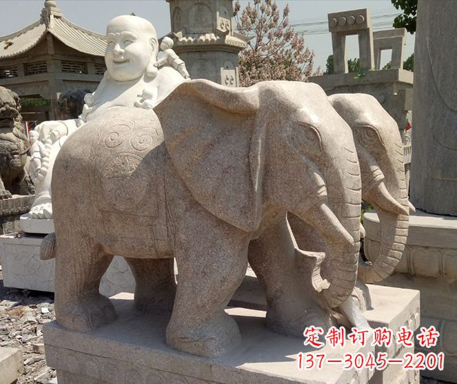 甘肃招财晚霞红大象石雕 (2)