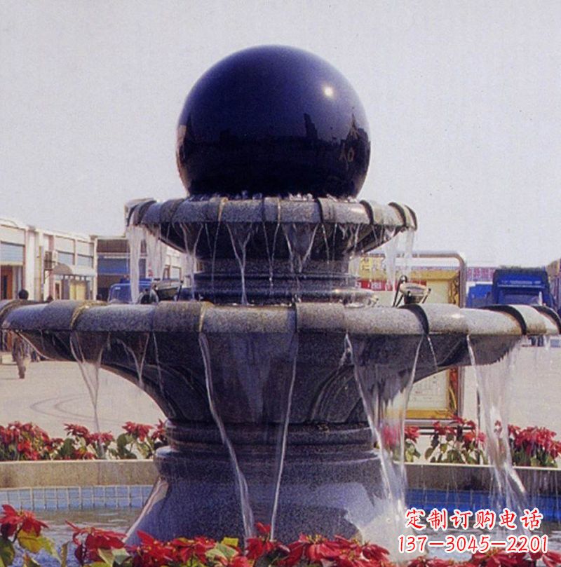 甘肃中国黑双层风水球喷泉石雕