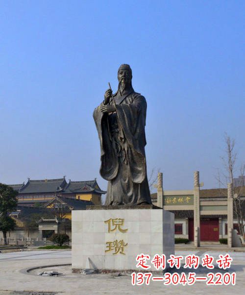 甘肃中国历史名人元末明初画家诗人倪瓒铜雕塑像