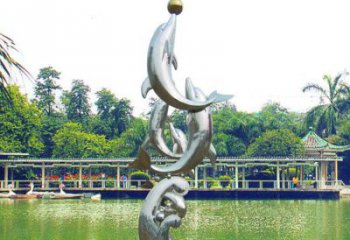 甘肃戏球不锈钢海豚雕塑-园林水景动物景观