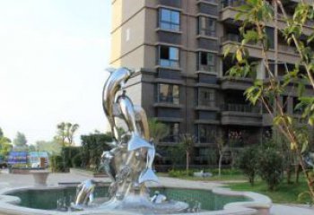 甘肃小区不锈钢跳跃海豚景观雕塑
