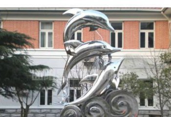 甘肃校园不锈钢海浪海豚雕塑