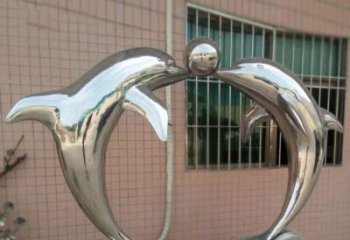 甘肃校园不锈钢海豚顶球雕塑