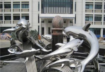 甘肃校园不锈钢海豚海浪雕塑