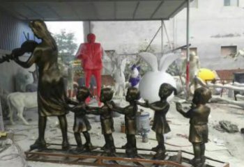 甘肃校园老师和儿童铜雕