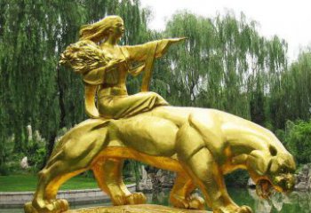 甘肃园林骑老虎的美女人物鎏金景观铜雕