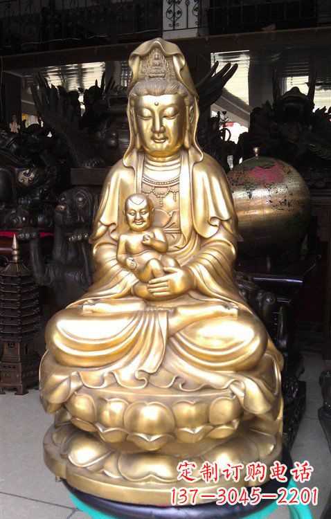 甘肃铸铜送子观音雕塑