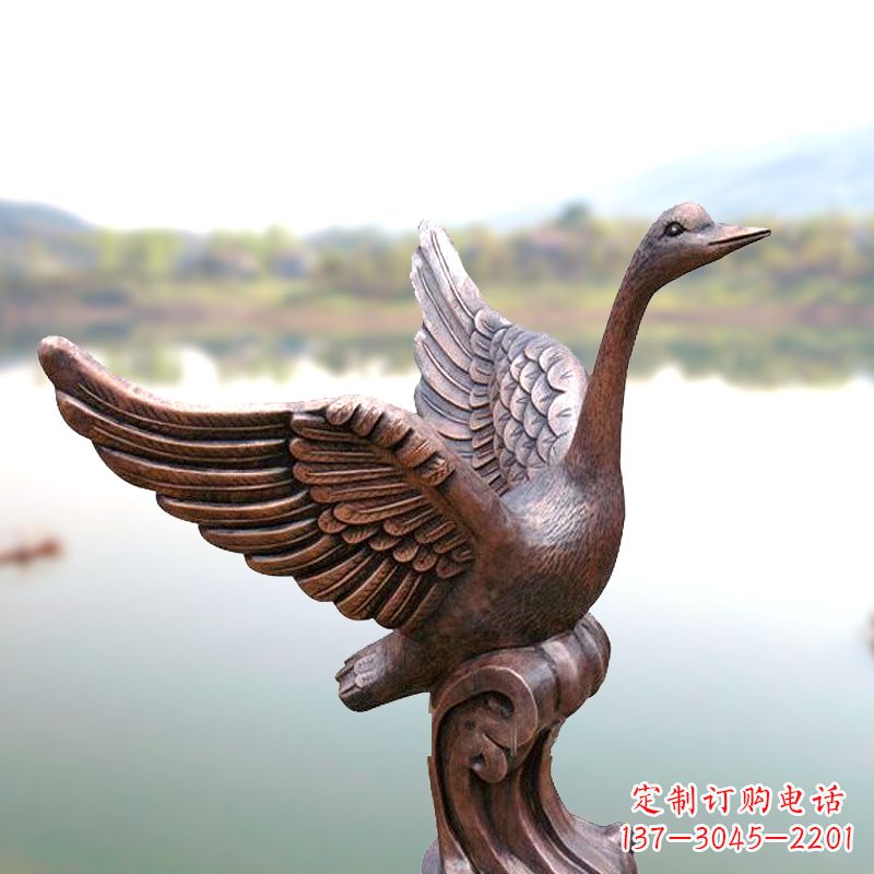 甘肃铸铜天鹅景观摆件
