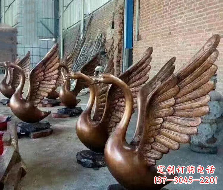 甘肃铸铜天鹅喷水动物喷泉雕塑