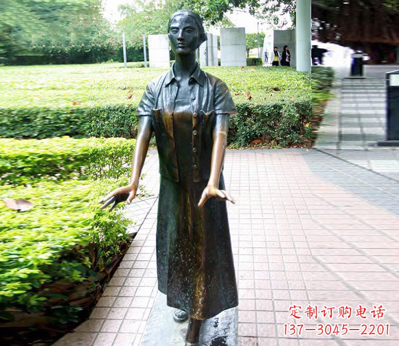 甘肃走路的盲人女孩铜雕