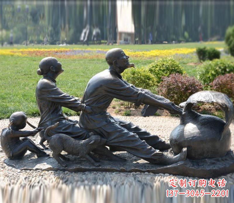 甘肃祖孙三人拔萝卜铜雕