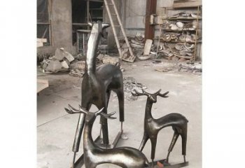 甘肃铸铜梅花鹿动物铜雕摆件