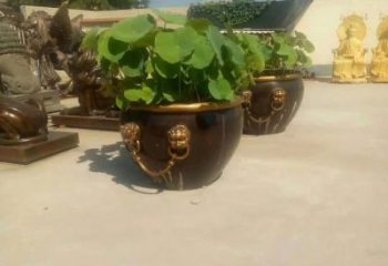 甘肃铸铜狮子头水缸雕塑 