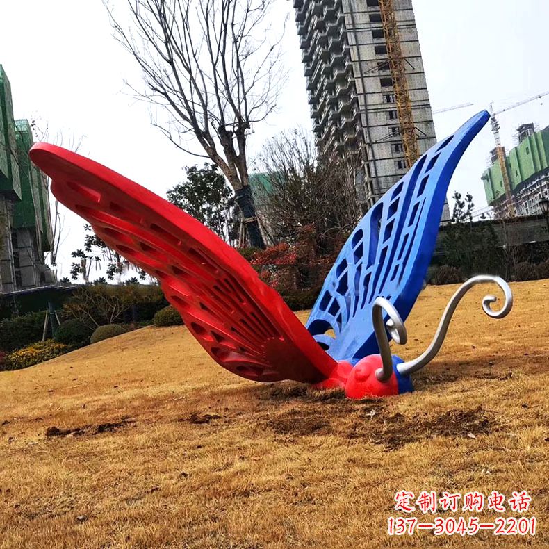 甘肃蝴蝶雕塑-不锈钢彩绘门口蝴蝶雕塑